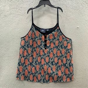 Maeve Anthropologie Strap Tank Top Blouse Size S Navy Red Floral Shimmer Ribbed